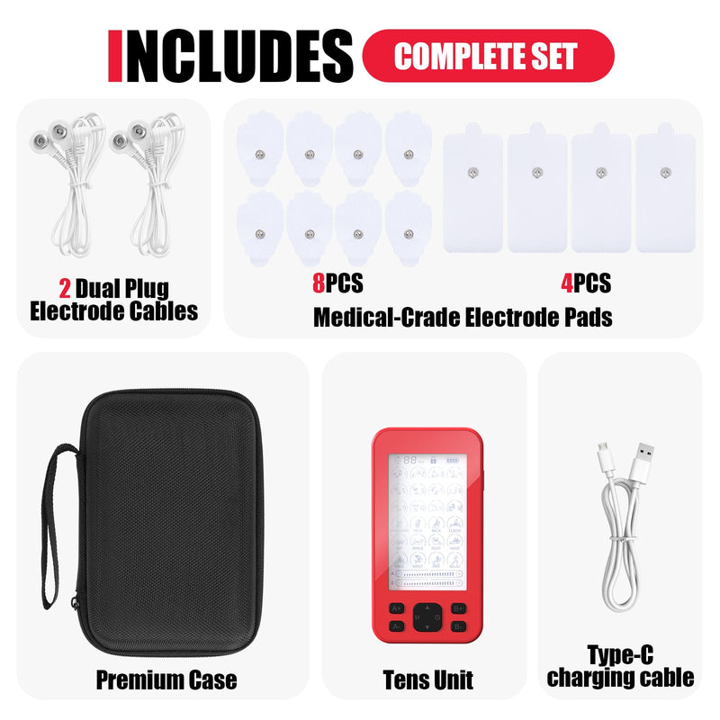 TENS Unit Muscle Stimulator, 3-in-1 TENS & EMS Stimulator Machine with 24 Modes & 20 Levels, Rechargeable EMS Massager for Neck, Shoulder, Sciatica & Back Pain Relief with 12 Pads, EVA Case