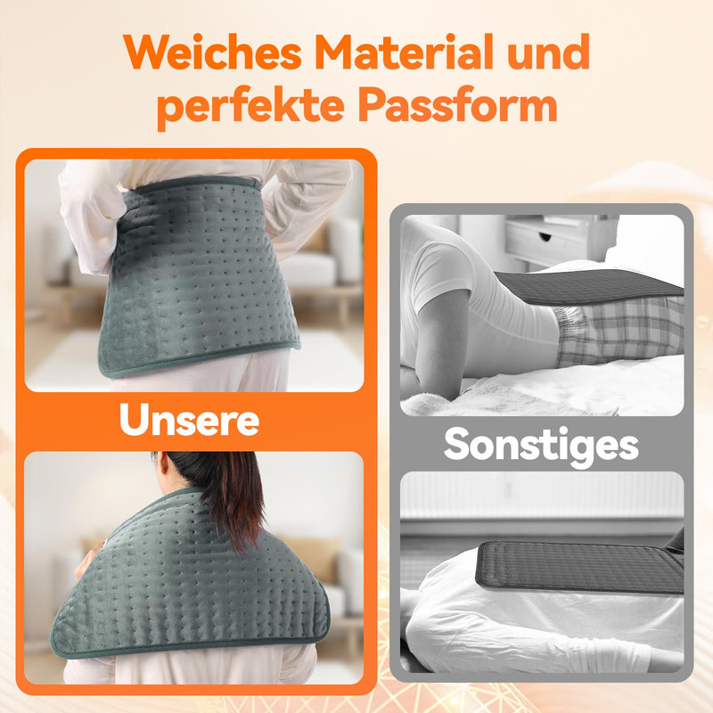 [Australia] - OneAmg heating pad with automatic switch-off, electric heat pad with 4-hour timer and 6 heat settings, heating pad with digital remote control, machine washable, heating pad back 30x60 cm gray 