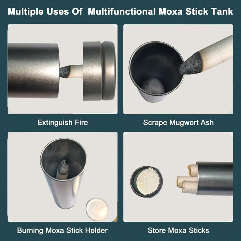 [Australia] - 6 PCS Moxibustion Kit, 2 Smokeless Copper Moxa Boxes, 2 Premium Smoke Filter Bags, 1 Multifunctional Moxa Stick Tank, 1 Insulation Sleeve for Moxa Stick Tank (Not Include Moxa Sticks) 6 