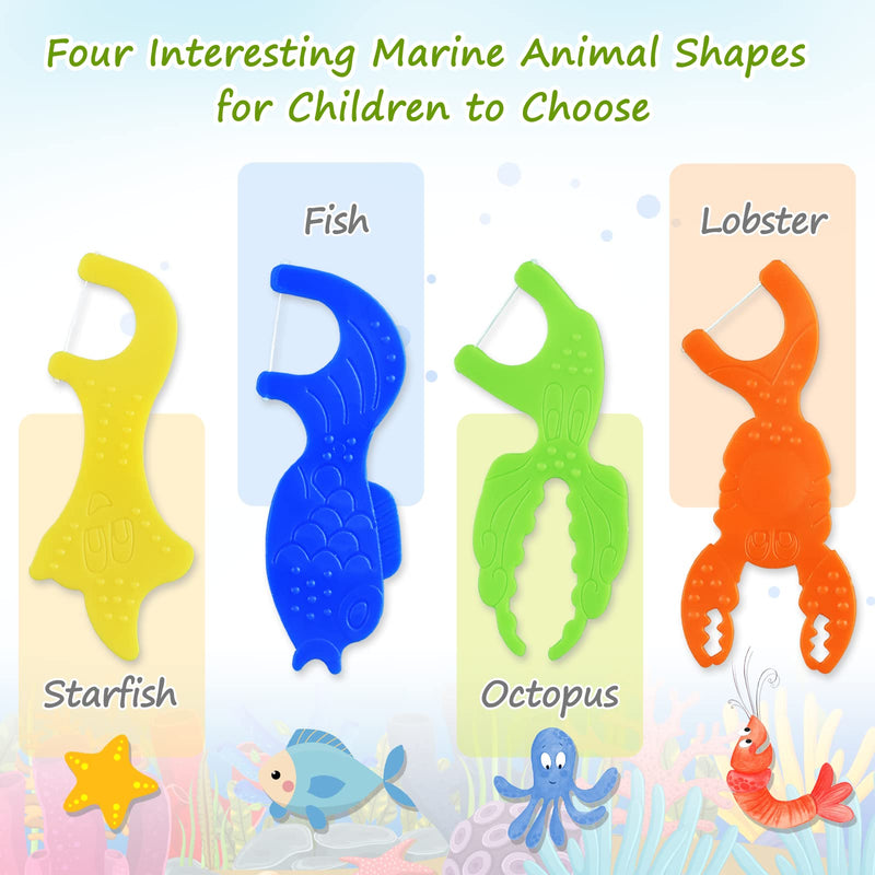 Kids Flossers, Kids Dental Floss Picks Without Fluoride, Unflavored, 4 Colors Ocean Animals Shaped Makes Flossing Fun, 50 Count (Pack of 4) 50 Count (Pack of 4)