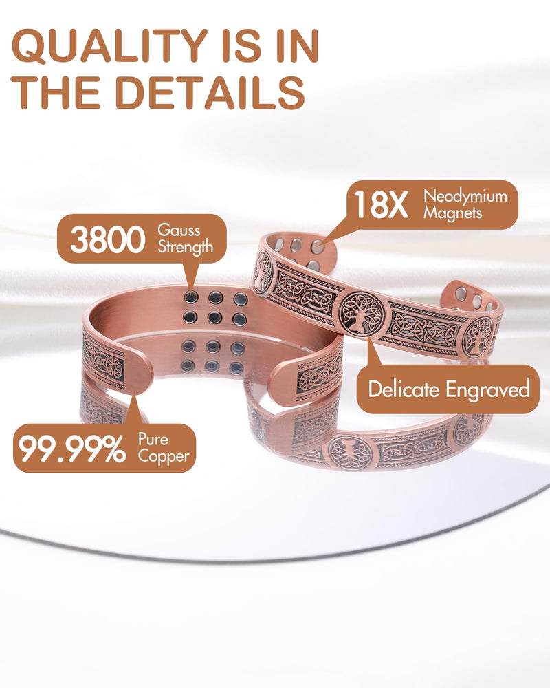 [Australia] - Feraco Copper Bracelet for Men Pain Relief, 18X Enhanced Strength Magnetic Bracelet with Neodymium Magnets, Pure Copper Jewelry Gift (Antique Life Tree) Antique Life Tree 