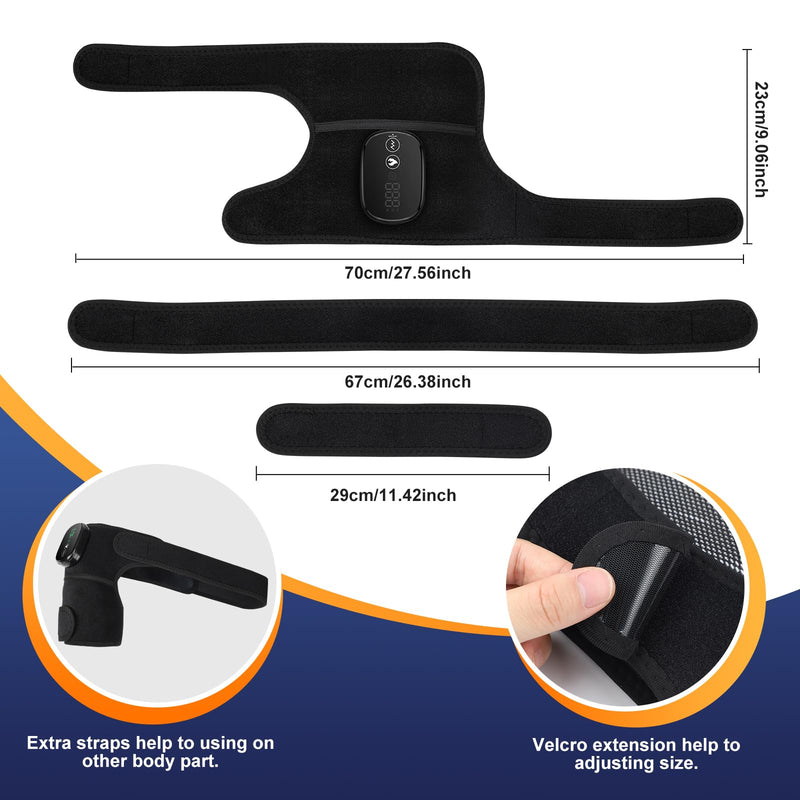 [Australia] - YUANBO Cordless Electric Heated Knee Massager, 3-in-1 Heated Knee Massager with Heat for Knee Elbow Shoulder Wrap with 3 Vibration & Heating Modes Black 1 Pack 