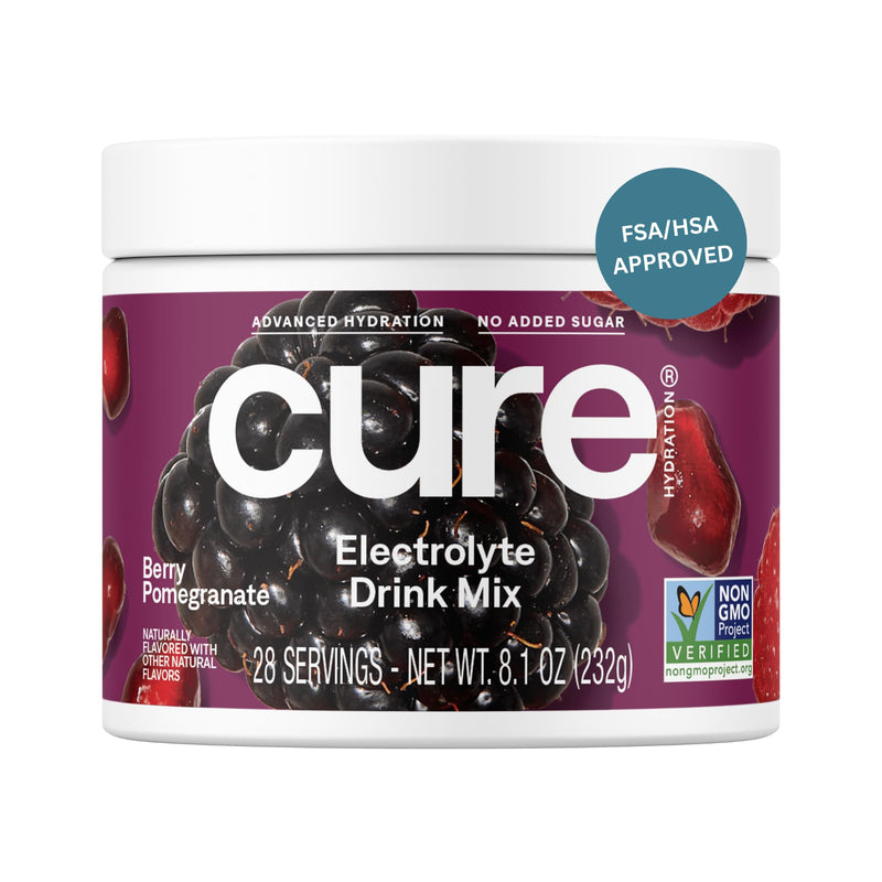 [Australia] - Cure Hydration | Plant-Based Electrolyte Drink Mix | No Added Sugar | FSA-HSA | Dehydration Relief Powder Made with Coconut Water | Non-GMO | Vegan | 28 Servings Jar - Berry Pomegranate 
