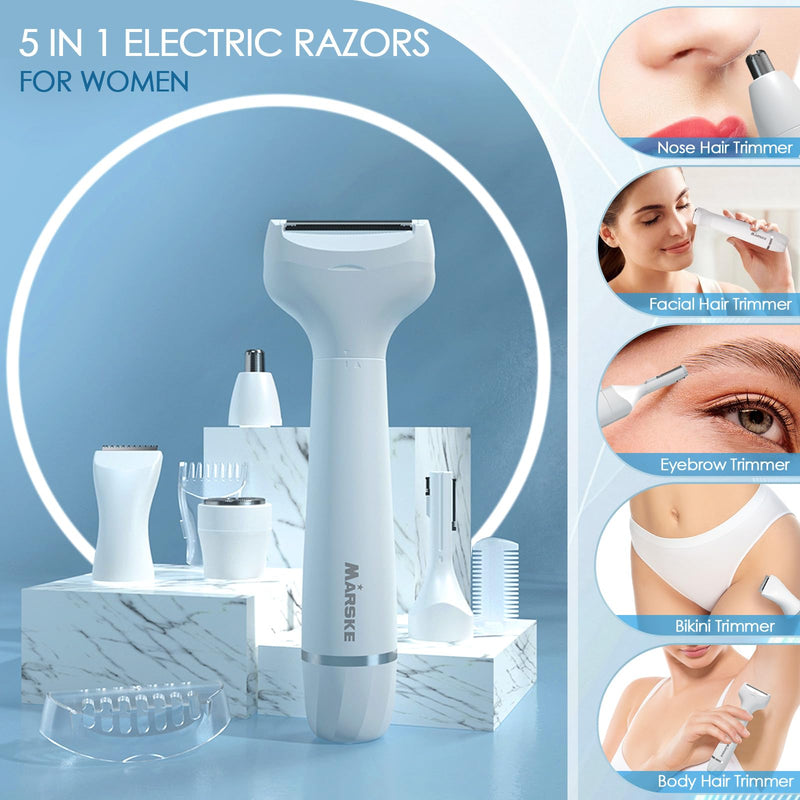 [Australia] - 5 in 1 Facial Hair Removal and Bikini Hair Trimmer for Women, Nose Eyebrow pubic Hair Trimmer,Replaceable Electric Razors, Waterproof Electric Shaver Easy Cleaning, Women's Grooming Kit 