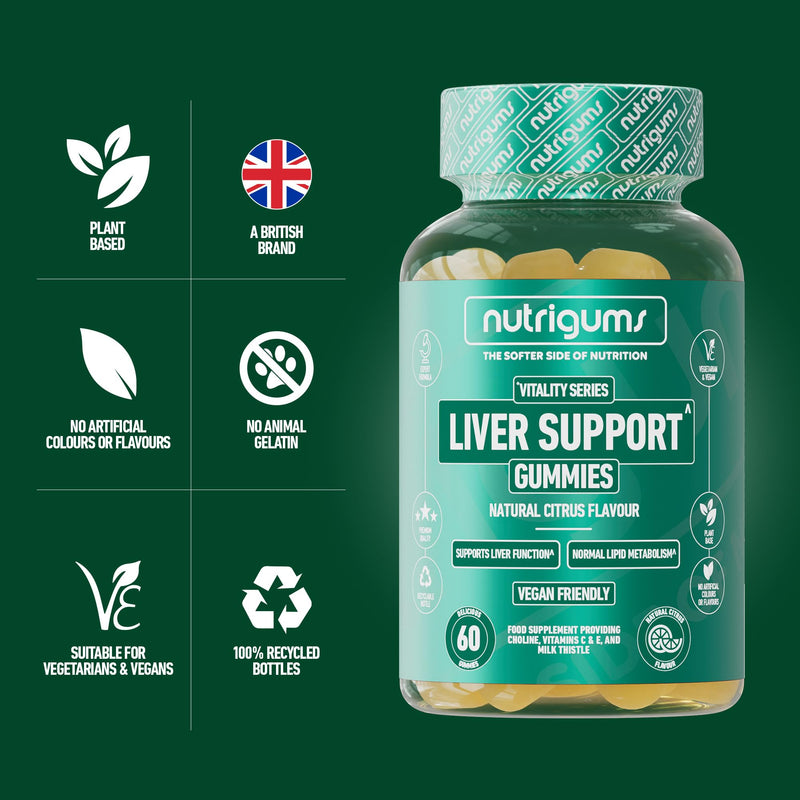 Liver Support Gummy | Citrus Flavour | 60 Vegan Gummies | Choline, Milk Thistle, Vitamins C & E | Liver Complex with Vitamins by NUTRIGUMS®