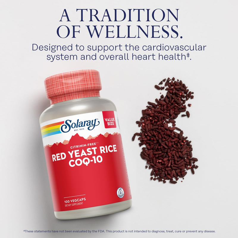 [Australia] - SOLARAY Red Yeast Rice Plus CoQ-10 & No-Flush Niacin Vitamin B-3, Healthy Heart & Cardiovascular Support, Non-Irradiated & Citrinin Free, 60 Day Money Back Guarantee, 100 Servings, 100 VegCaps 100 Count (Pack of 1) 