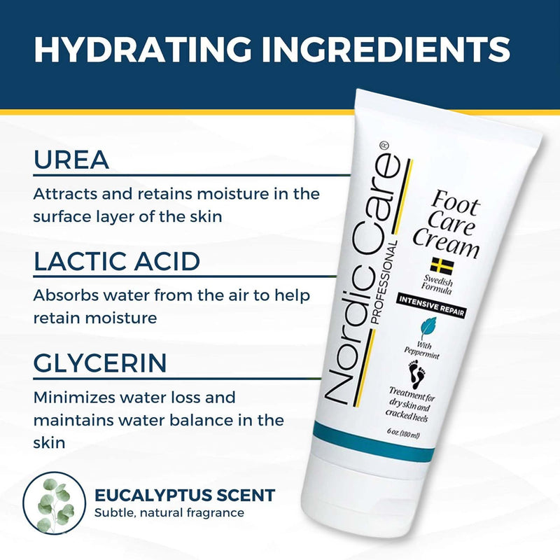 Nordic Care peppermint Foot Care Cream - Intensive Repair Foot Cream With Eucalyptus & peppermint Oil For Dry Feet & Cracked Heels, Foot Care Cream Provide Deep Hydration | (6 oz, Pack of 1) 6 Ounce (Pack of 1)