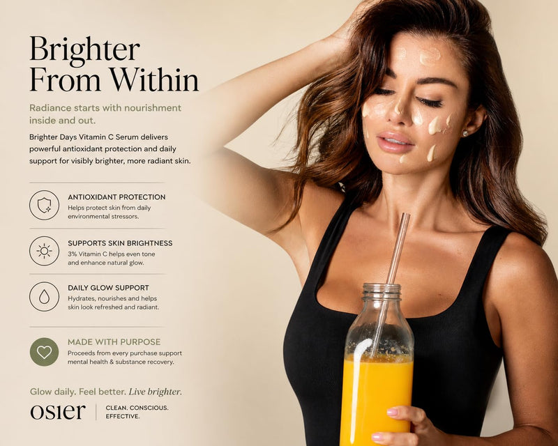 Osier Brighter Days Vitamin C Facial Serum, Korean Skincare, 1.7 fl oz | 3% Vitamin C • 10% phyto-squalene • hydrate skin • lightweight luxury • Korean skincare formula