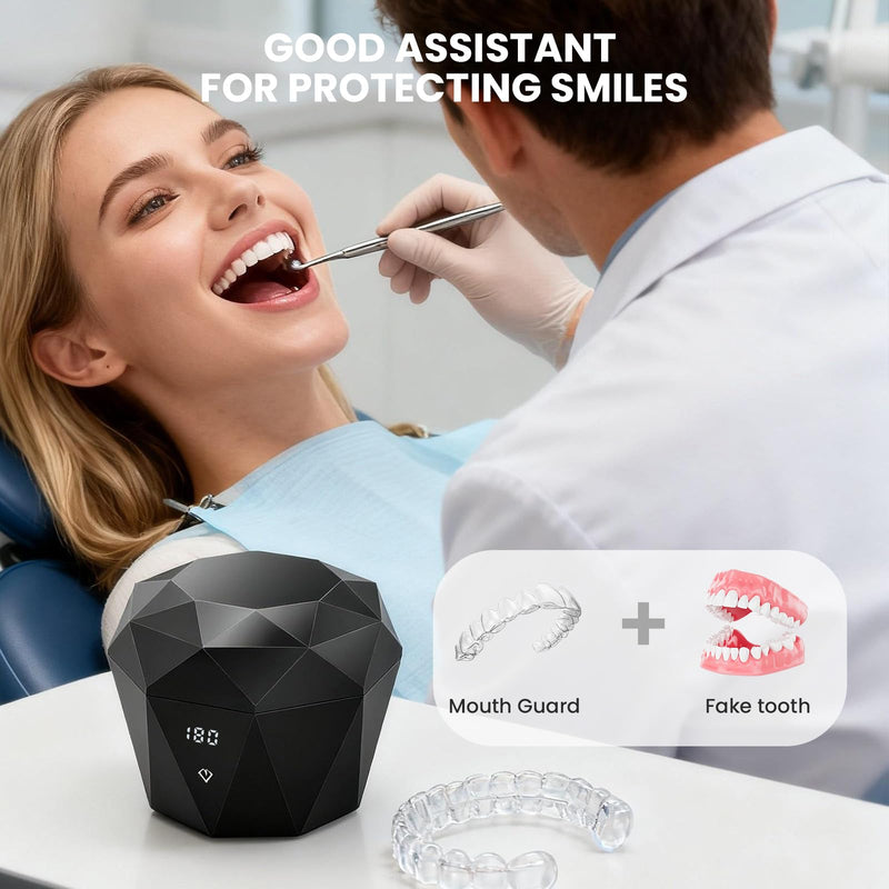 [Australia] - Ultrasonic Denture Cleaner Machine 43±5KHz Rechargeable Retainer Cleaner with Digital Timer & U-V-C Lights for Braces Night Guard Aligners Toothbrush Heads Jewelry Black 