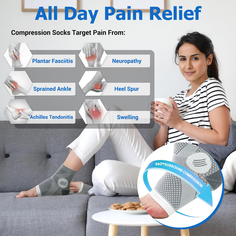 [Australia] - 6Pairs Neuropathy Socks for Women and Men, Toeless Compression Socks, Soothe Relief Compression Socks, Compression Socks for Plantar Fasciitis, Achilles Tendonitis Relief, Arch Support (Large) Large 