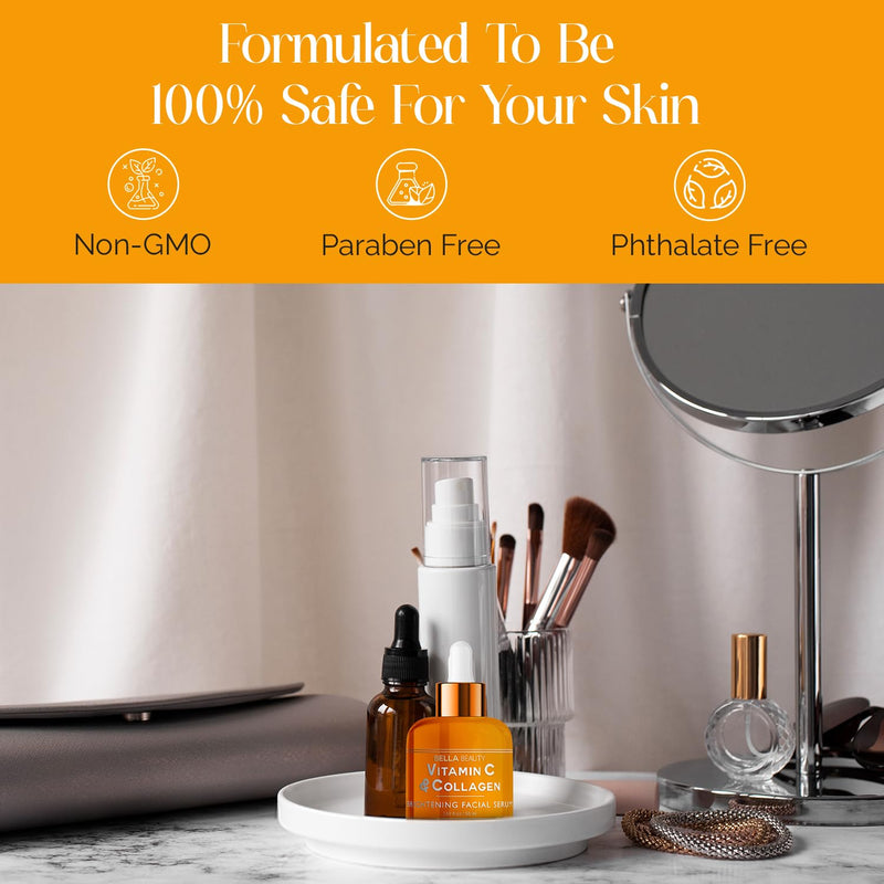 Bella Beauty Vitamin C Serum with Collagen - Dark Spot Reduction, Skin & Anti-Aging - Dermatologist Tested, Cruelty-Free Korean Skin Care for All Skin Types - 1.69 Fl. Oz Vitamin C & Collagen