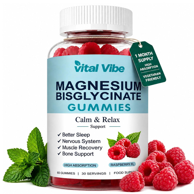 Magnesium Bisglycinate Gummies 400mg, Chelated Magnesium with Vitamin B6 & D3 for Women & Men, Max Absorption Magnesium Supplement for Sleep, Stress, Muscle Support, Raspberry, 60 Gummies