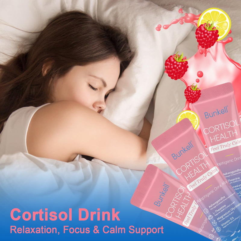 [Australia] - Cortisol Powdered Drink Mix, Made with Magnesium Glycinate, L-Theanine, Ashwagandha & Vitamin D3, Cortisol Supplements for Relaxation, Focus & Calm Support, Raspberry Lemonade Flavor, 30 Ct 