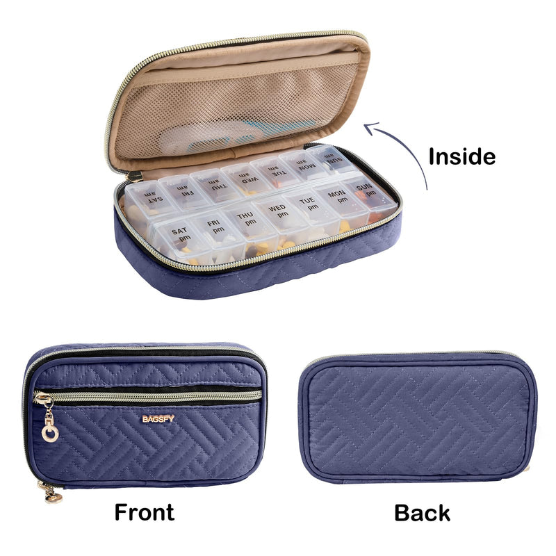 BAGSFY Pill Organizer Case 2 Times a Day- Weekly Medicine Organizer Travel Pill Box with Removable 7 Day Medicine Case Container for Fish Oil, Vitamin, Supplement Large Blue