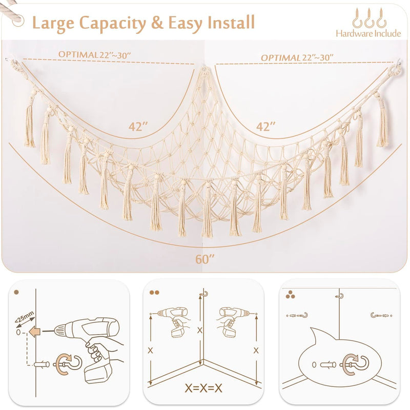 [Australia] - Stuffed Animals Hammock Corner Hanging Net with Wooden Beads Macrame Stuffed Animal Storage Ideas Plush Holder Toy Organizer for Boho Nursery Playroom Bedroom Kids Room Decor (cream, X-Large) cream 
