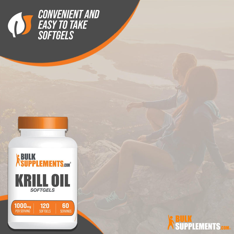 [Australia] - BulkSupplements.com Krill Oil 1000mg Softgels - Krill Oil Supplement, Antarctic Krill Oil, DHA Supplements - Krill Oil Omega 3, 2 Krill Oil Softgels per Serving (1000mg), 120 Softgels 120 Count (Pack of 1) 