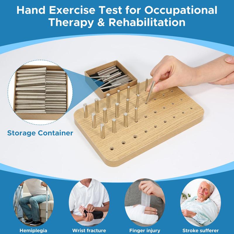 [Australia] - 36-Hole Wooden Pegboard for Occupational Therapy, Hand Therapy Peg Board with 3 Sizes of Round Iron Pegs to Improve Finger Dexterity, Fine Motor Coordination & Sensory Rehabilitation 