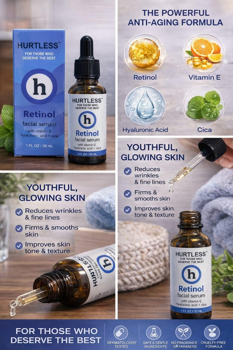 Retinol Face Serum with Hyaluronic Acid & Vitamin E – 1.01 fl oz/30 ml | 0.3% retinol serum with hyaluronic acid and vitamin E helps smooth fine lines, improve texture, and brighten uneven skin tone