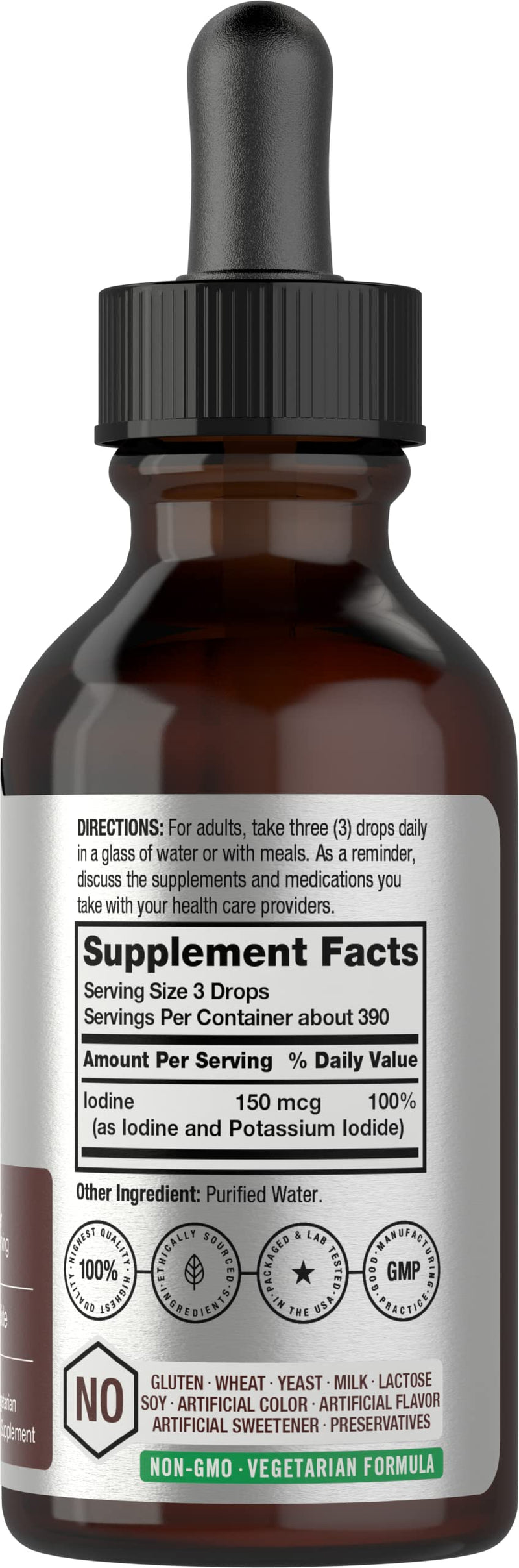 Horbäach Liquid Iodine Solution Drops | 2 fl oz | 150 mcg | Iodine & Potassium Iodide Supplement | Vegetarian, Non-GMO, Gluten Free Liquid Tincture