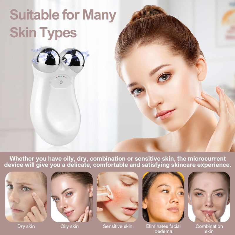 Microcurrent Face Device, USB Microcurrent Facial Shaping Tool for Facial Wrinkle Removal and Anti-Aging，Mini Microcurrent Face Lift Device for Face Lifting and Facial Sculpting (White) White