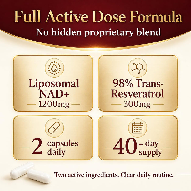 Liposomal NAD+ Supplement 1200mg | NAD Plus with 98% Trans-Resveratrol 300mg | Cellular Energy, Anti-Ageing, Longevity, Vitality & Metabolism Support | Vegan | 80 Capsules