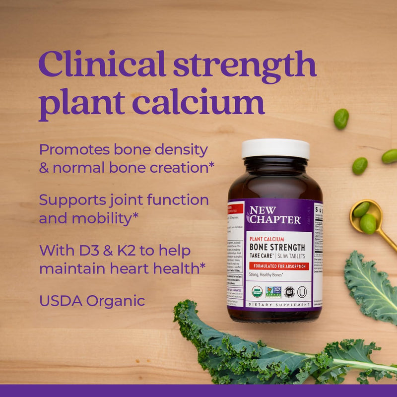 [Australia] - New Chapter Calcium Supplement - Bone Strength Organic Calcium with Magnesium, Vitamin D3+K2, 70+ Trace Minerals for Bone Health, Gluten Free, Easy to Swallow - 120 Slim Tablets 120 Count (Pack of 1) 