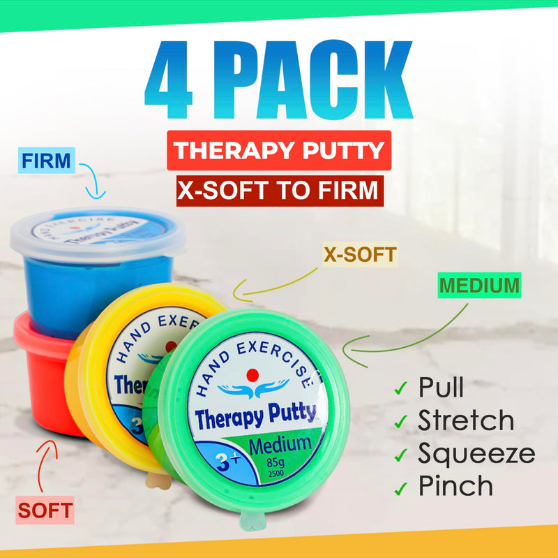 [Australia] - Putty for Adults and Kids - Hand Equipment Occupational Tools - Hand Exercise Putty Physical Therapy Putty Kit - Hand Therapy Tools - Multi Color Set of 4 Strengths, 3 Oz Each 