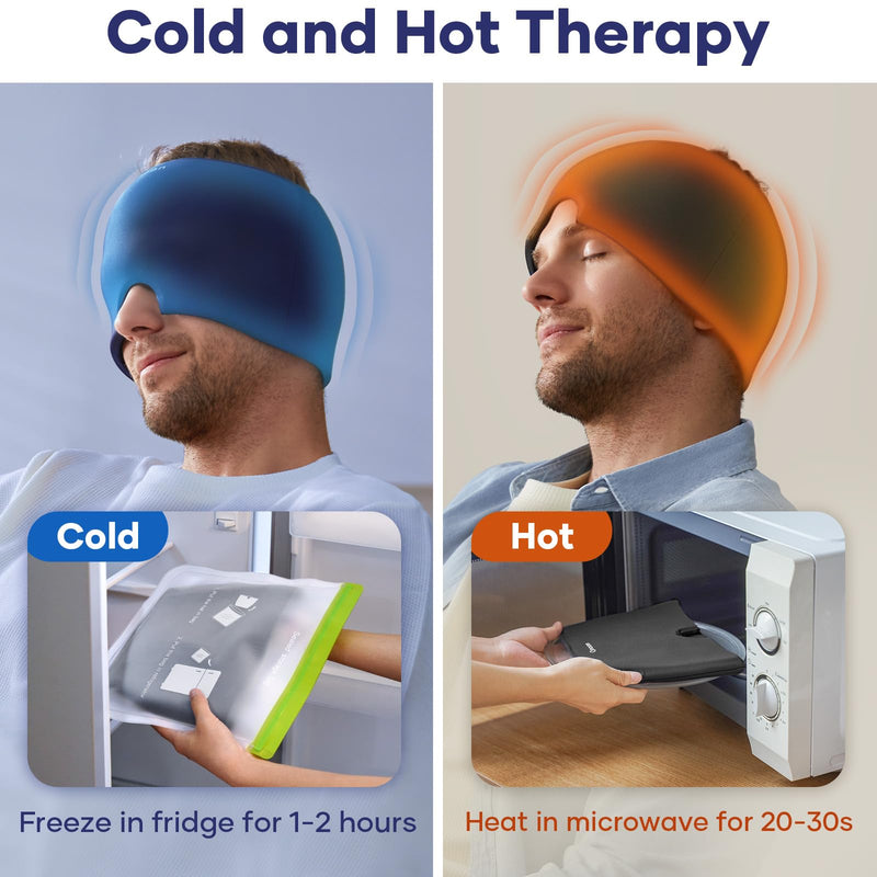 [Australia] - Migraine Relief Cap, Migraine Headache Relief Cap Hat Mask Products, Cooling Gel Hat Head Wrap for Migraine, Tension, Stress & Puffy Eyes,Natural Therapy for Instant Headache Relief Black 