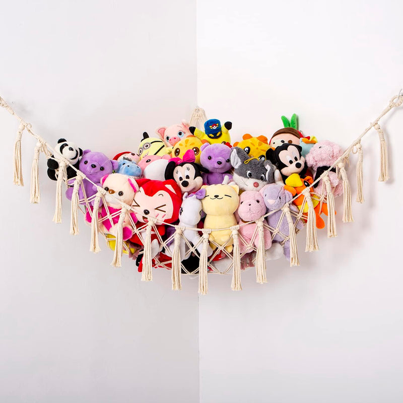 [Australia] - Stuffed Animals Hammock Corner Hanging Net with Wooden Beads Macrame Stuffed Animal Storage Ideas Plush Holder Toy Organizer for Boho Nursery Playroom Bedroom Kids Room Decor (cream, X-Large) cream 
