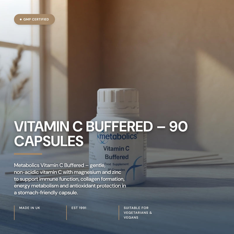 Buffered Vitamin C with Magnesium & Zinc – 90 Vegan Capsules for Immune, Collagen, Energy & Antioxidant Support