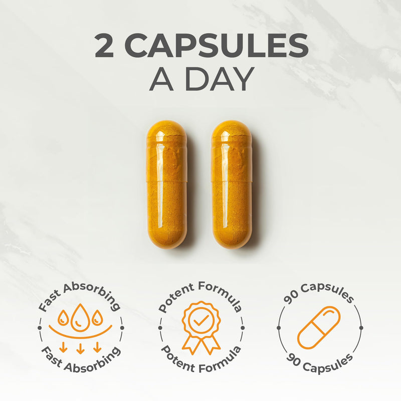 Turmeric Capsules with Black Pepper, Vitamin C, D3 and K2, 90 Count - High Strength Joint Health Supplement for Adults with Active Curcumin Extract Powder - A Natural Herbal Anti Inflammator