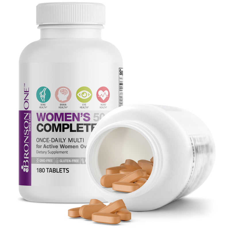 Bronson ONE Daily Women 50+ Complete Multivitamin Multimineral, 180 Tablets | Once-Daily, Targeted Nutrition For Active Women Over 50, Non-GMO, Gluten-Free, Soy-Free 180 Count (Pack of 1)