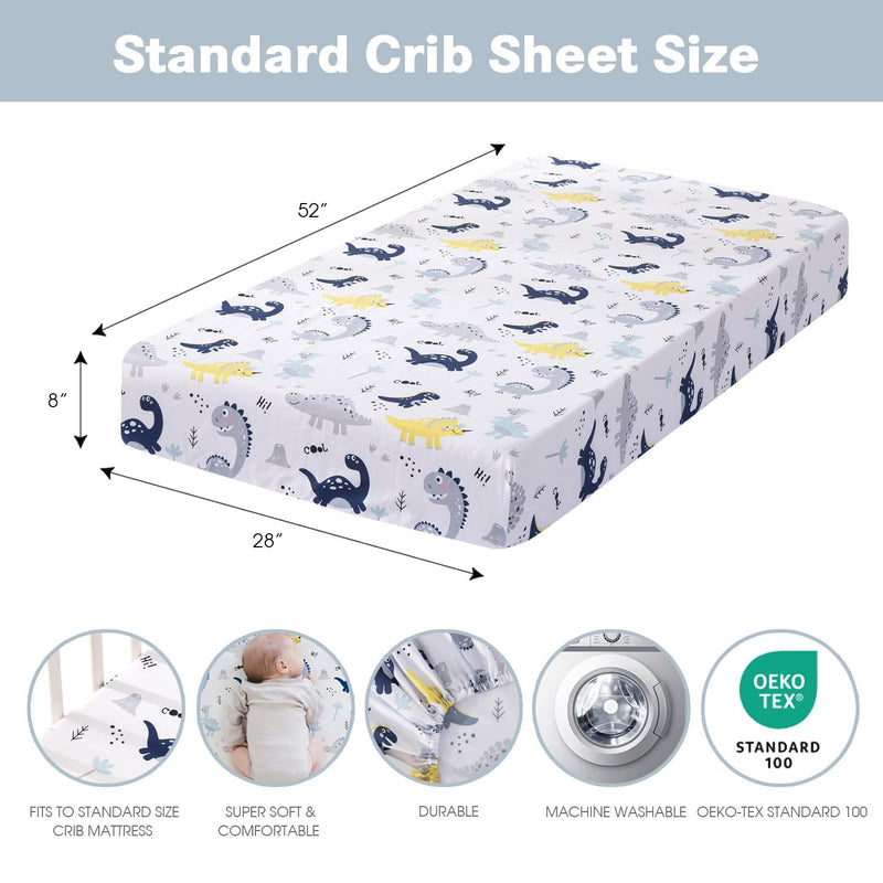 [Australia] - Crib Sheets for Baby Boys 4 Pack, 28"x 52" Extra Soft Microfiber Crib Sheet Set for Standard Crib & Toddler Mattress Pad, Dinosaur & Elephant & Stars & Navy Blue Blue Dinosaurs 1 