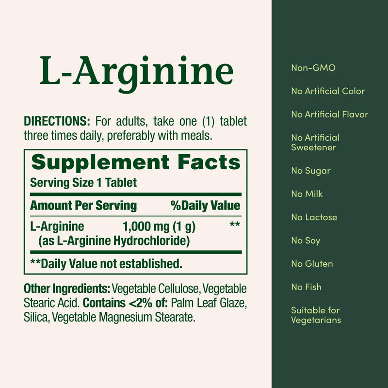 Nature's Bounty L-Arginine 1000mg, Non-GMO, Gluten Free, 50 Tablets Unflavored 50 Count (Pack of 1)