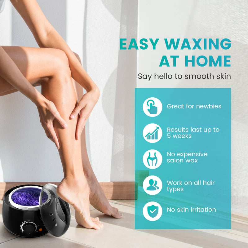 [Australia] - Wax warmer waxing set wax hair removal at home: wax machine 4 packs of wax beads and 30 wooden spatulas, wax hair removal face body women men black 100B 