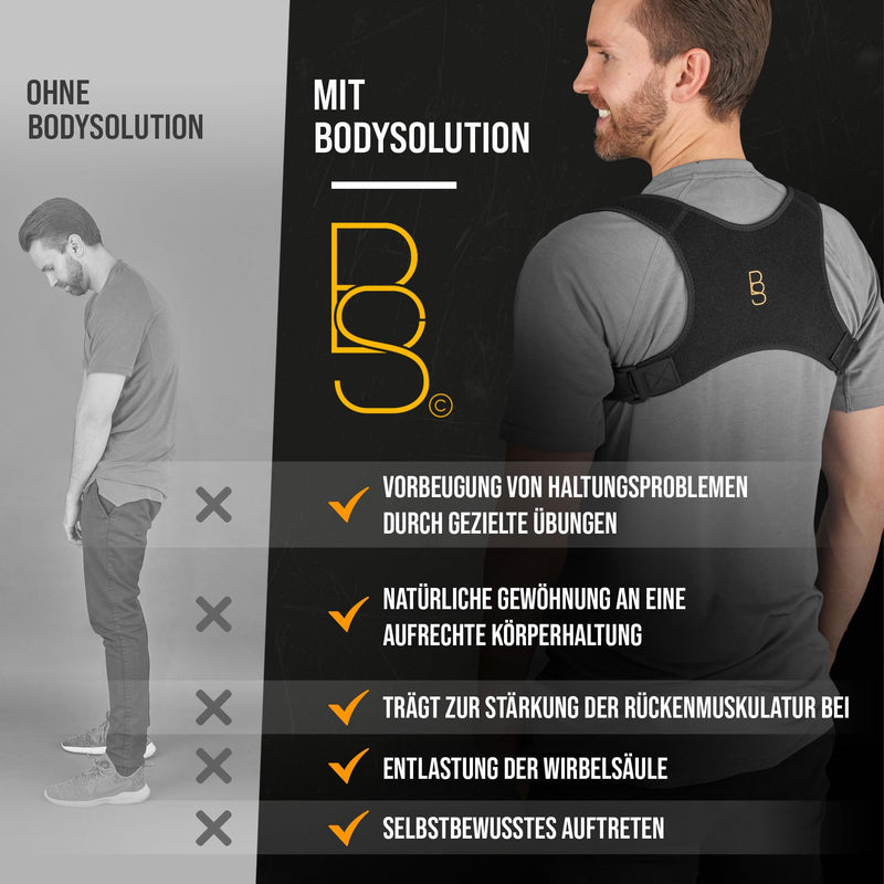 [Australia] - BODYSOLUTION back straightener - 3 in 1 - high-quality posture correction - back support belt for an upright posture - size-adjustable back strap - black - S-M polyoxymethylene S-M: 70cm - 110cm 