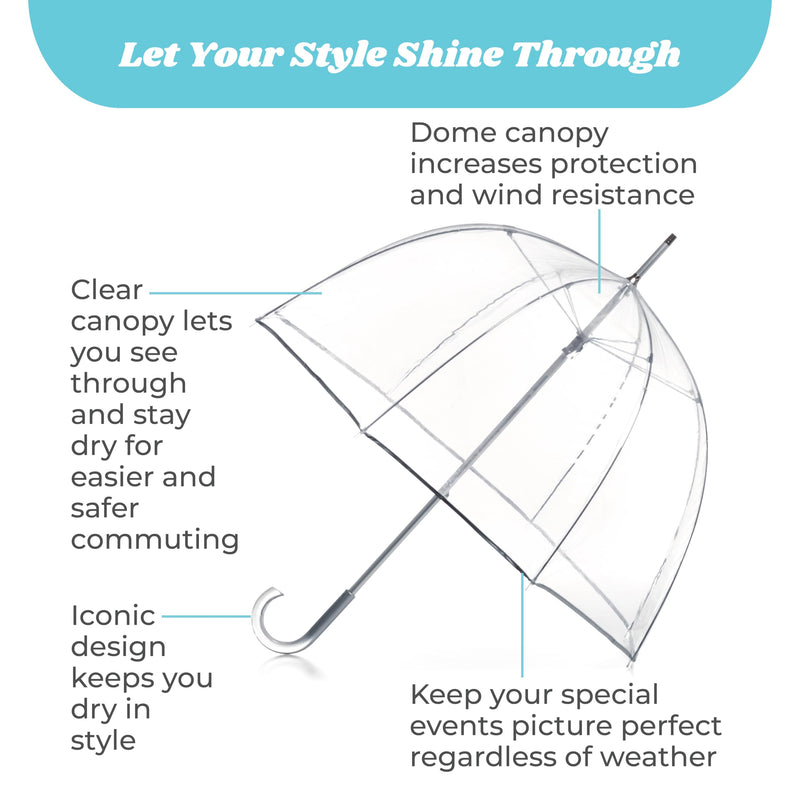 Totes Adult Bubble Umbrella with Dome Canopy and Lightweight Wind and Rain Protection Iridescent - 1pk 51 inches