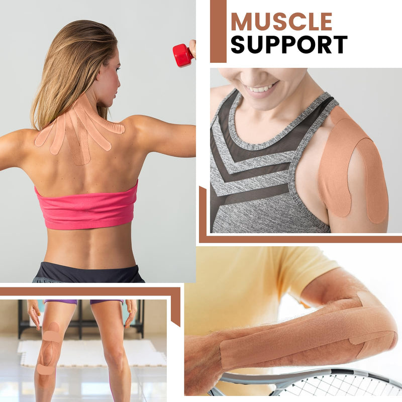 [Australia] - 3 Rolls Kinesiology Tape, 4 inch x 14.8 Feet Waterproof Athletic Tape, Uncut Kinetic Tape, Elastic Muscle Tape, Sports Tape, Knee Tape for Exercise and Daily Use - Skin Color 