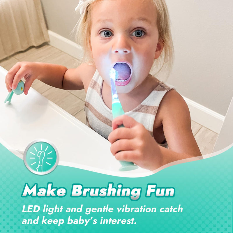 [Australia] - Papablic Toddler Sonic Electric Toothbrush Kids for Ages 1-3 Years, Baby Electric Toothbrush with Cute Dino Cover and Smart LED Timer, 2 Brush Heads (Jo) 2 Brush Heads Jo 