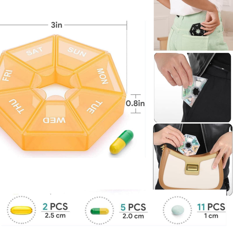 Weekly Pill Organizer, 2 Pack Box, BPA Free Medicine Case, Medicine Pills Box for Supplements, Medication, Vitamins and Fish Oils, Daily Travel Pill Box 7 Day. ﻿ 7ge-orange