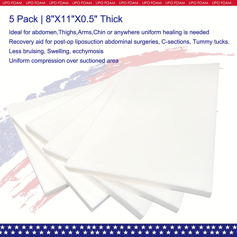[Australia] - 5 Pack Lipo Foam Pads for Post Surgery Ab Board Liposuction Surgery Flattening Abdominal Compression Garments Lipo Foam Sheets 8" x 11" 