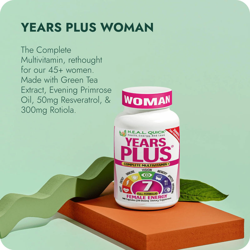 Century Systems H.E.A.L. Quick Years Plus Woman - 140 Capsules | Complete Multivitamin for Women 45+ with Green Tea Extract, Evening Primrose Oil, Resveratrol & Rotiola - 28 Servings