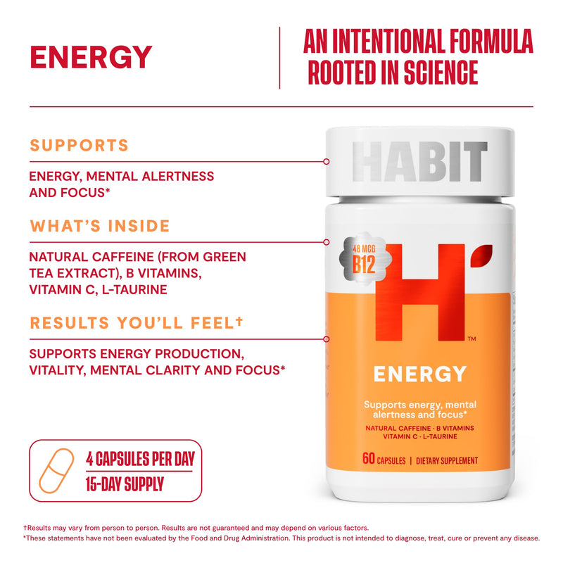 Habit Huge Mood Bundle - Energy (60 Capsules) + Stress Relief (60 Capsules) Supplements. Supports Alertness and Focus, Supports Relaxation & Mood Balance, Vegan, Non-GMO