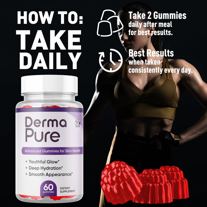 Derma Pure Gummies, Official Derma Pure Supplement Formula (60 Gummies)