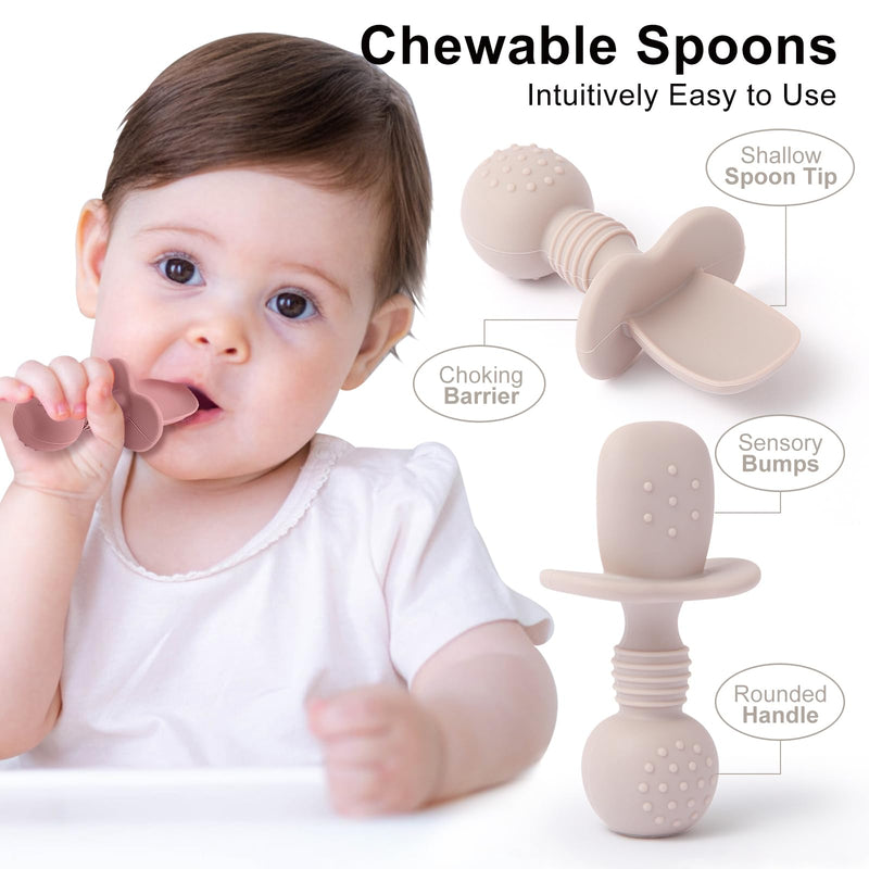 [Australia] - Silicone Feeding Set, 2 Pack Divided Toddler Plates with Suction, 2 Pack Utensils - Spoons & Forks, BPA Free, Baby Led Weaning Supplies Pink 