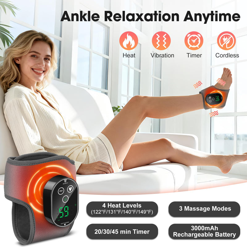 Cordless Ankle Massager for Pain Relief, Heated Ankle Massager, Foot Massager for Neuropathy, Ankle Heating Pad, Foot Heating Pad, Heated Foot Massager, Single One, Grey Gray