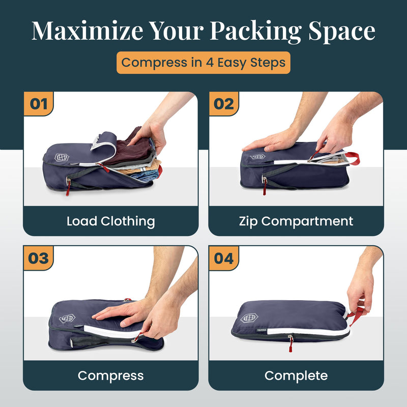TRIPPED Travel Gear Extra Large Compression Packing Cubes 6-Piece Set Navy Blue