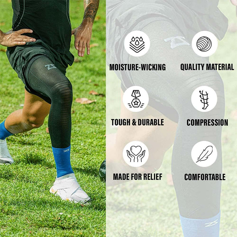 [Australia] - Zensah Full Leg Compression Sleeve - Long Length Support for Thigh, Knee, Calf for Men, Women, Running, Basketball, Football X-Large Black 1 