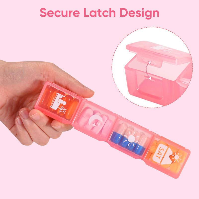 Fullicon Large Pill Organizer 4 Times a Day, 7 Day Pill Box, Pink | Each Compartment Holds 12 Fish Oils or 13 Vitamins, Clear Daily Icons, Durable Printing, Easy Open, Secure Snap Lids