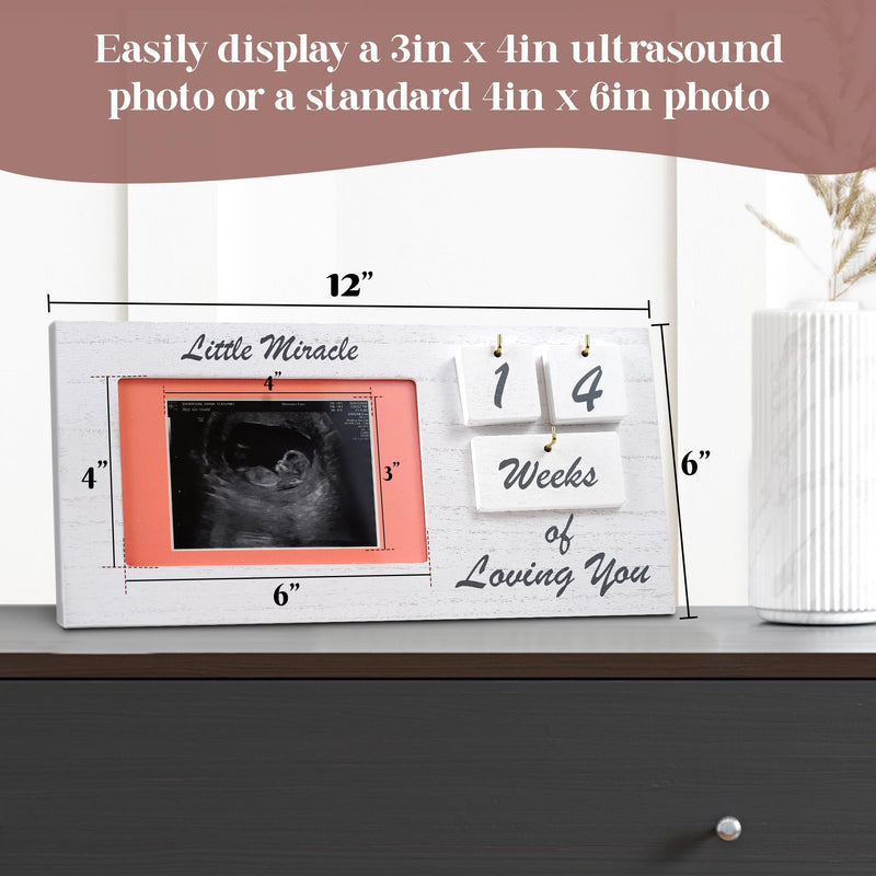 [Australia] - Ultrasound Picture Frames with Milestone Tracker - Multi Use White Baby Sonogram Picture Frame with Counting Tiles - Beautiful White Wooden Ultrasound Picture Frame or Ultrasound Photo Frame 